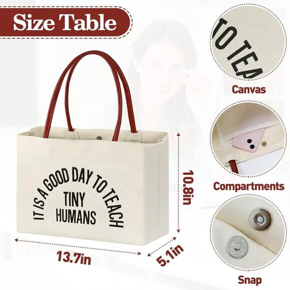 Teacher Tote Bag Canvas Large Capacity Everyday Work Travel Gift - Picture 6 of 7